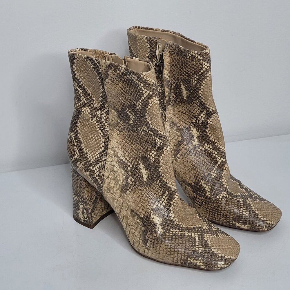 Sam Edelman Codie Womens Ankle Boots‎ Size 7.5 M Square Toe Beige Snake Print